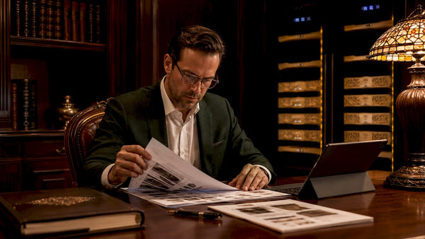 Auction specialist reviewing auction reserve prices