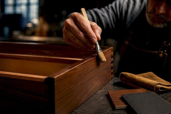 Artisan finishing a custom humidor cabinet