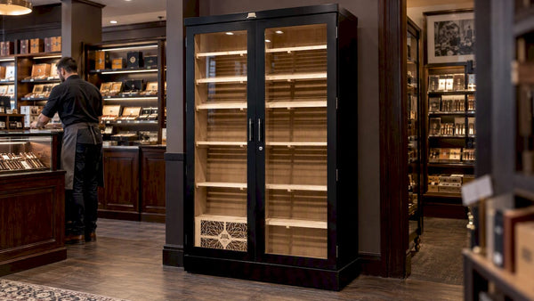 Commercial humidor display on a retail floor
