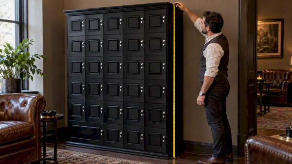 Manager measures a commercial cigar locker cabinet