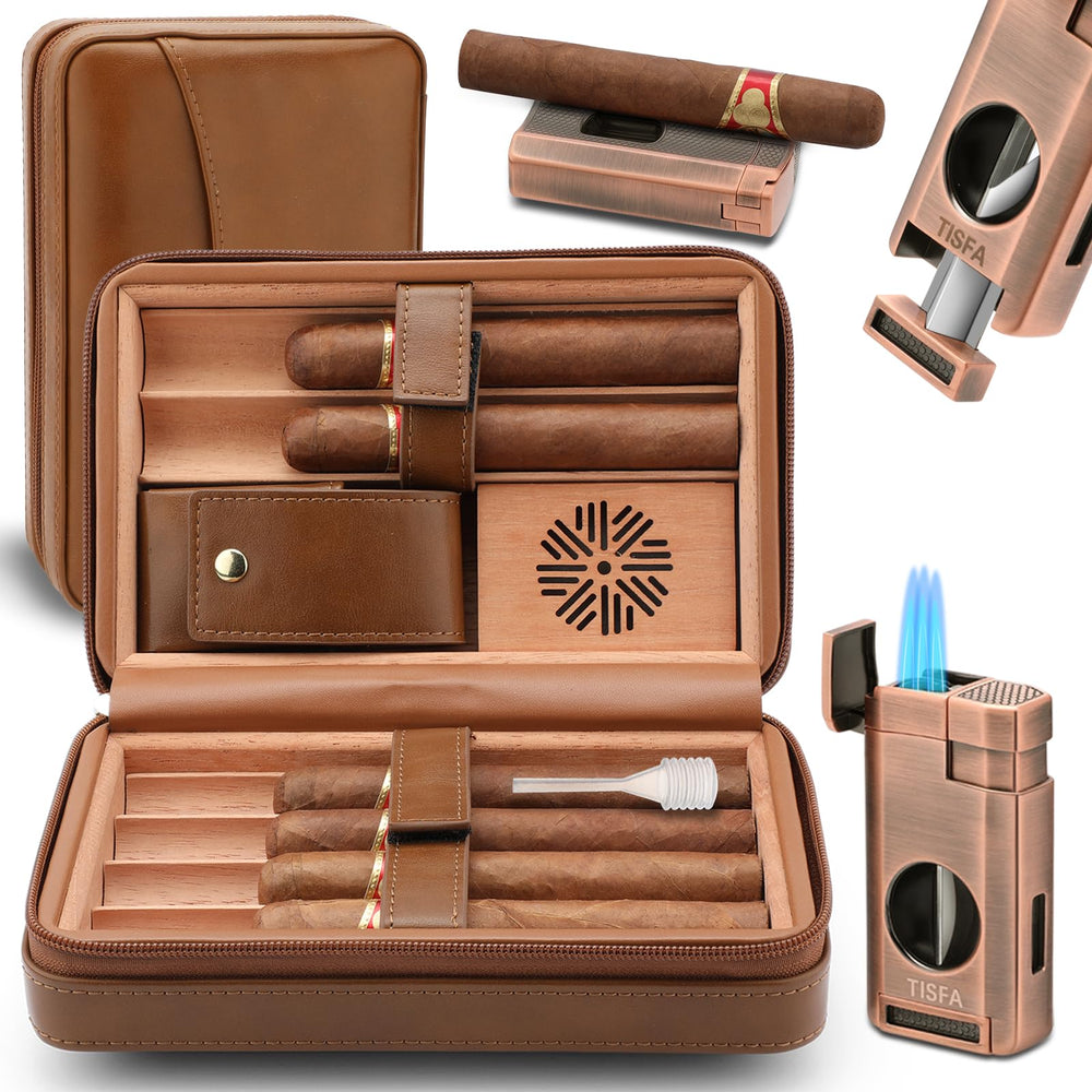 TISFA Luxury Leather Travel Cigar Humidor Case (Brown) Brown