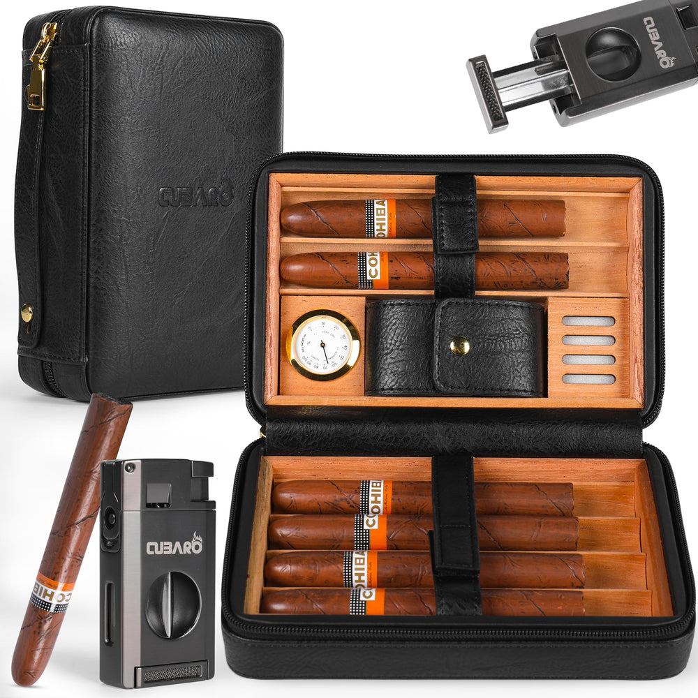 CUBARO Cigar Humidor Leather Case Black