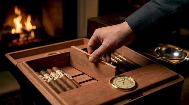 Hand adjusting cedar divider in humidor