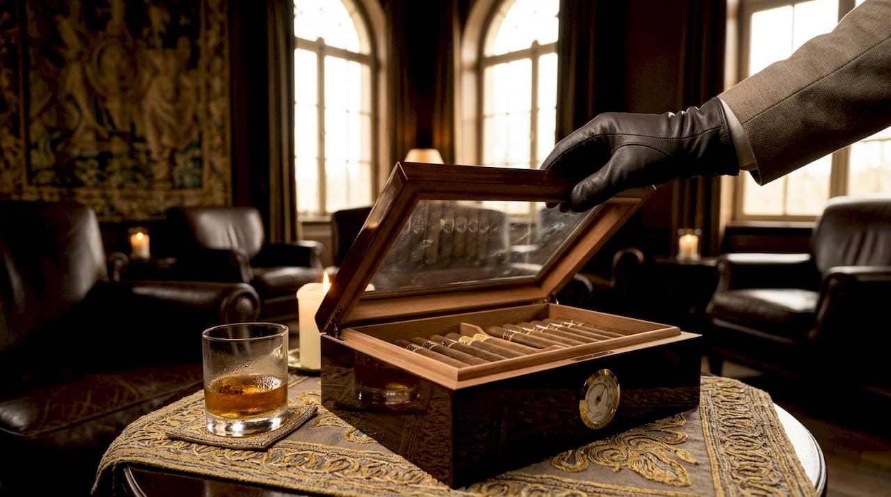 Checking humidity in luxury cigar humidor