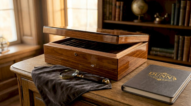 Luxury humidor lid showing detailed wood seal