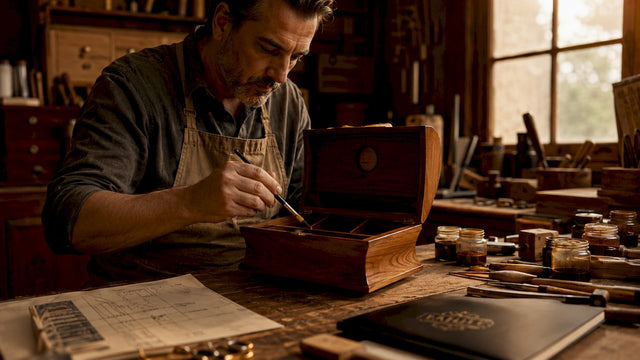 Artisan polishing a wooden humidor carefully