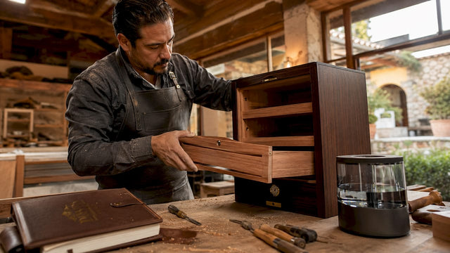 Craftsman assembling modular humidor unit