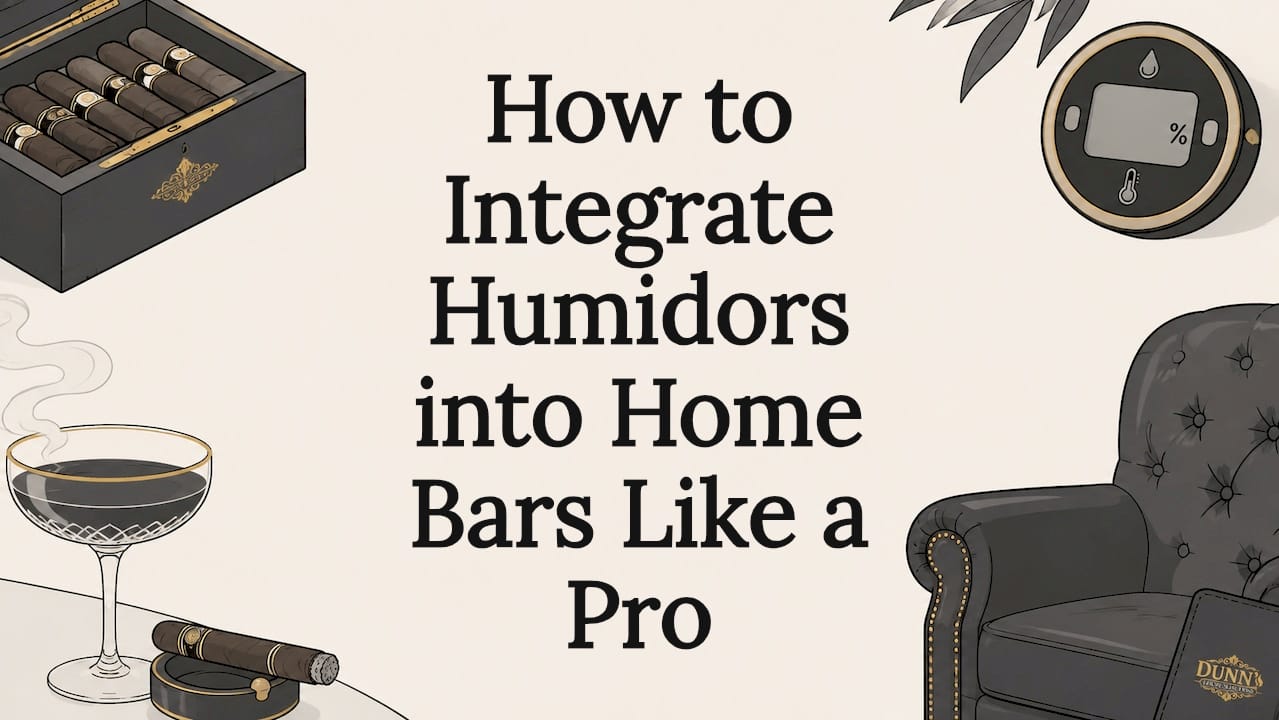Decorative title card with cigar and bar icons