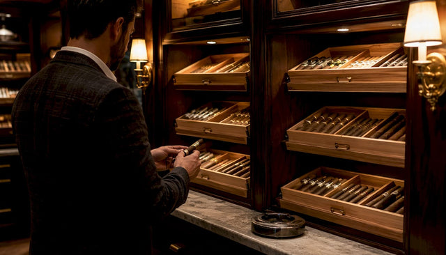 Interior of cigar humidor with cedar dividers
