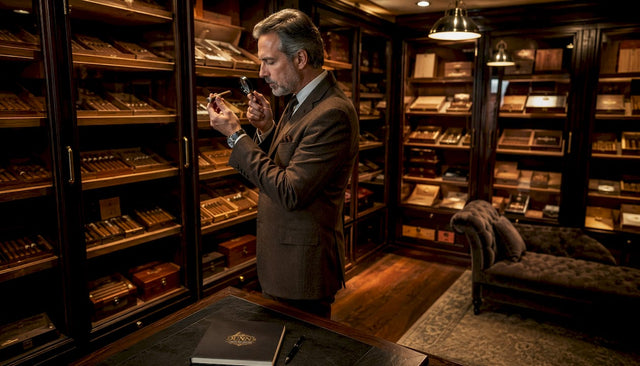 Man inspecting custom cigar aging room interior