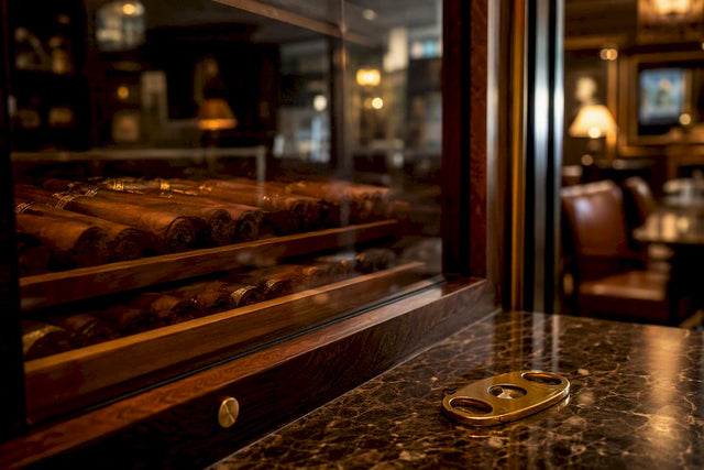 Glass-front cigar display humidor interior