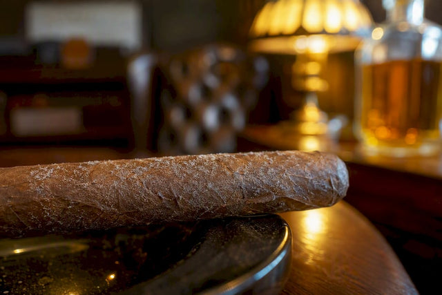 Close-up of cigar plume crystals on wrapper