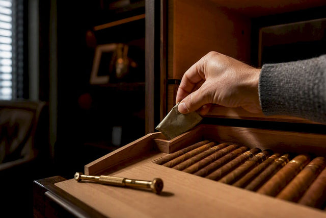 Collector inspecting cigar storage humidity