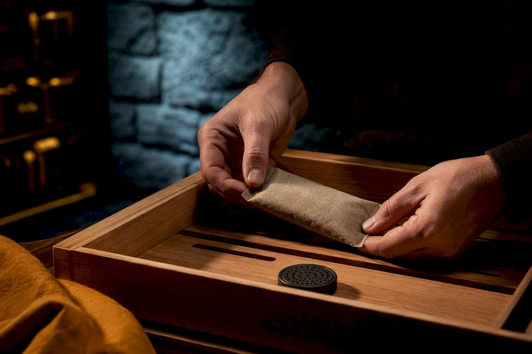 Humidity pack inside a cedar humidor
