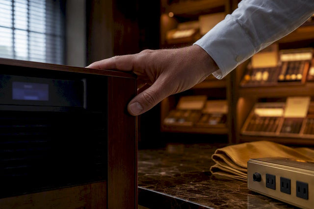 Collector checking electronic humidor control panel
