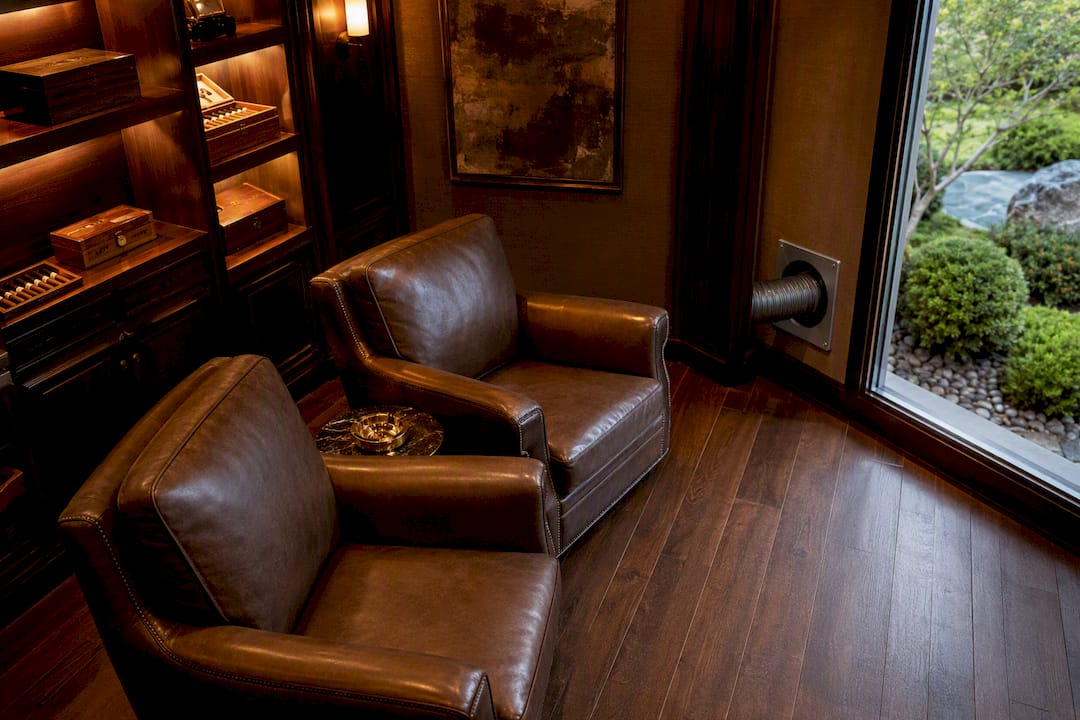 Elegant home cigar room with exhaust ventilation