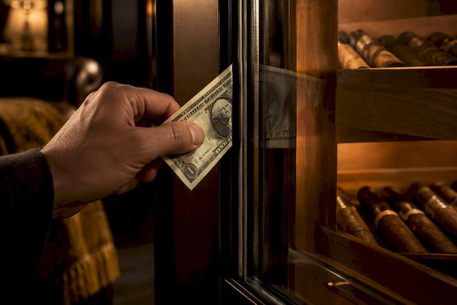 Hand testing glass humidor door seal