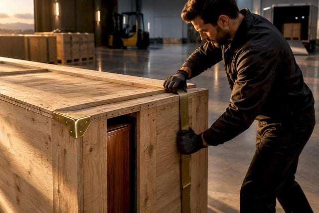 Crated humidor components staged for delivery