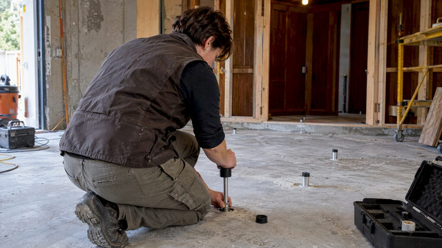 Contractor testing humidity inside concrete slab