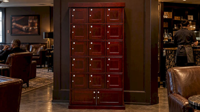 Commercial cigar locker cabinet in lounge