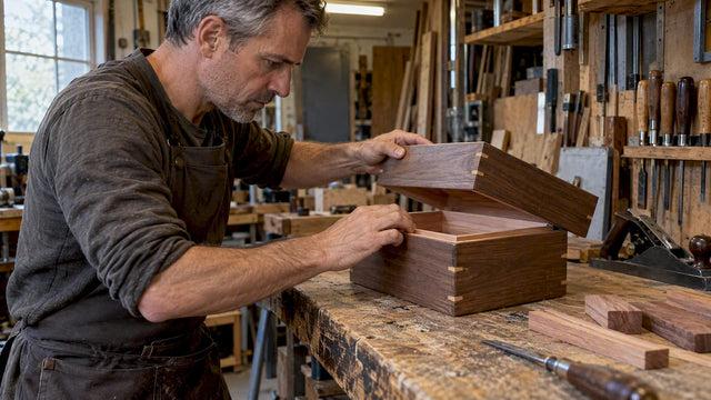 Cabinetmaker fitting a humidor lid joint