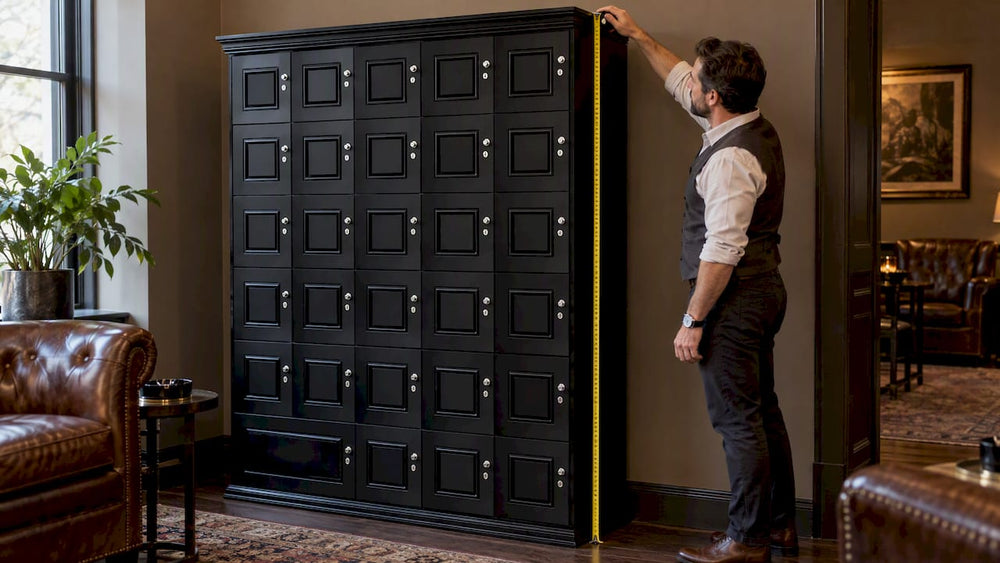 Manager measures a commercial cigar locker cabinet