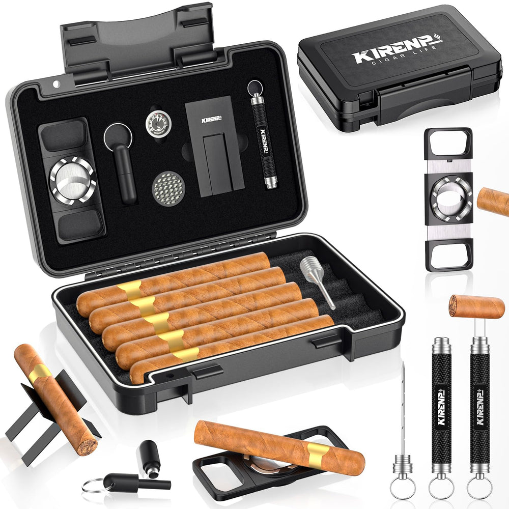 All-In-One Travel Cigar Humidor Case Set Black Large