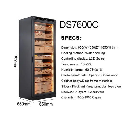 RACHING DS7600C Stainless Steel Tower Humidor